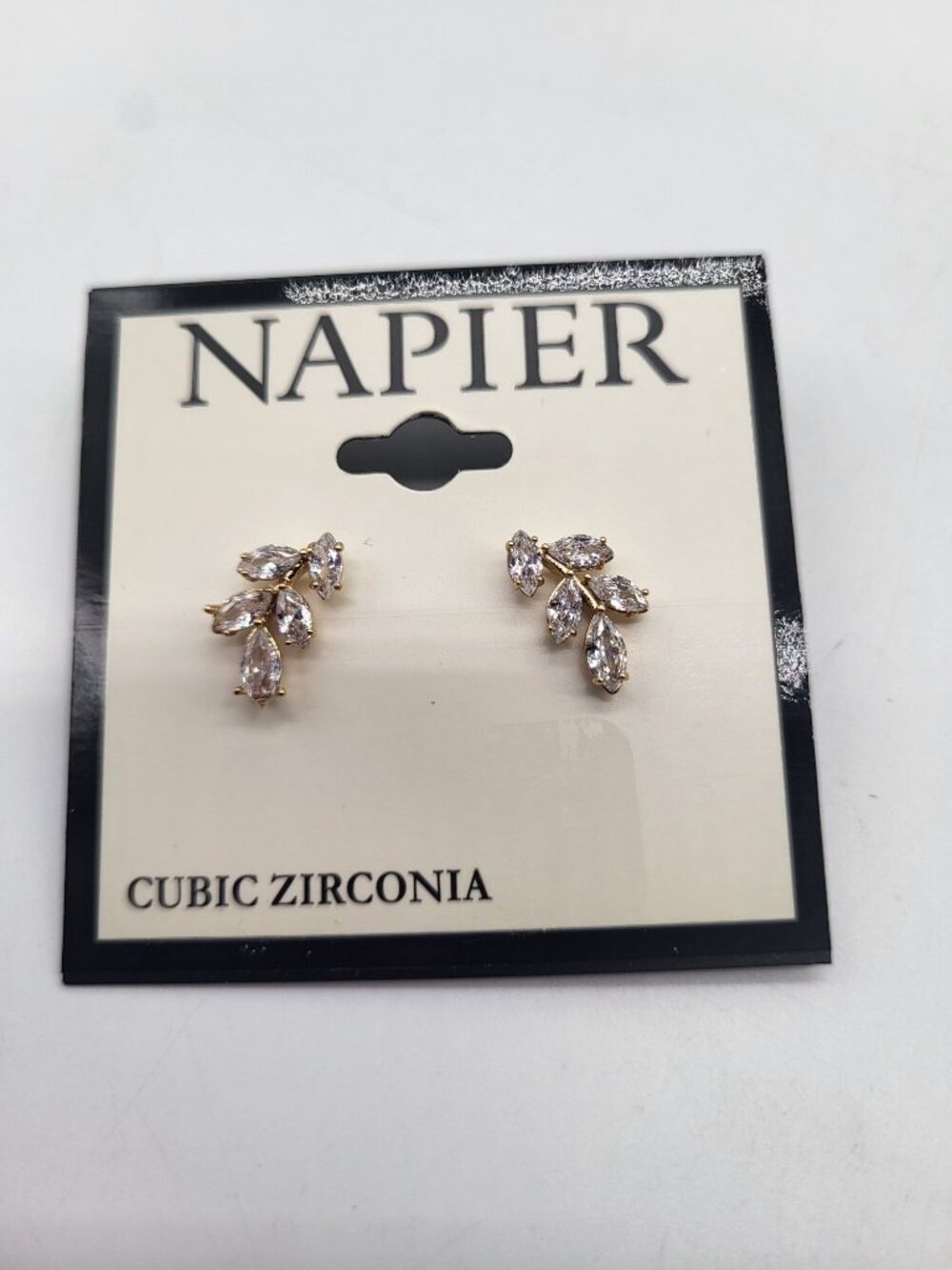 NAPIER Cubic Zirconia Tiny Leaf Cluster Earrings Minimalist Wedding Bridal Prom - Picture 1 of 4